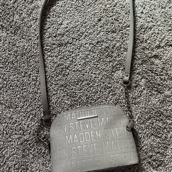 Steve Madden Handbags - Steve Madden Embossed Logo Crossbody Bag in Gray
